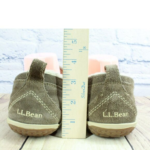LL Bean Dark Cement Suede Fleece Lined Mountain Moccasin Slippers 9 M - Picture 6 of 9